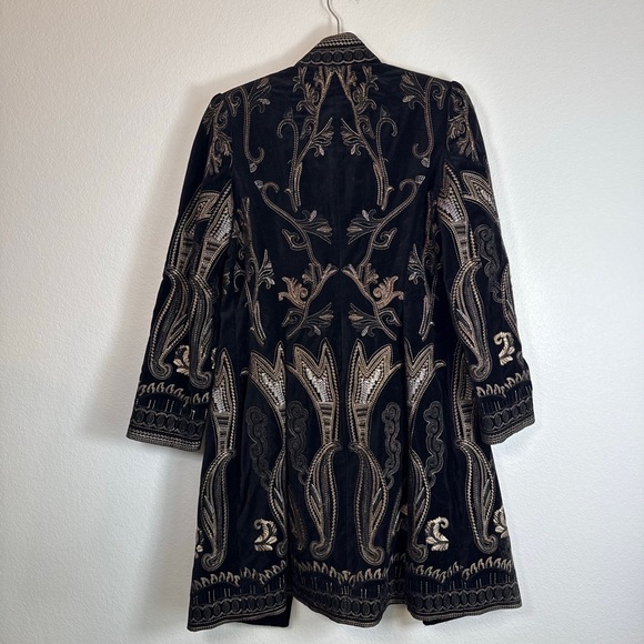 Peter Nygard Coat Size 6 Black Embroidered Long Sleeve Mandarin Collar Marant - Picture 3 of 8